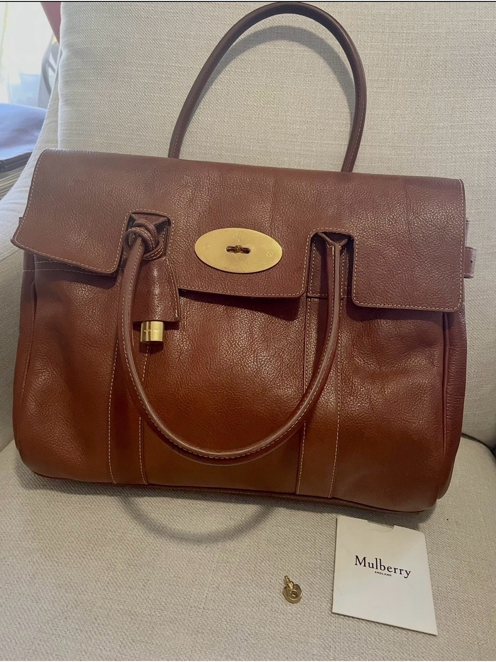 Mulberry Brown Leather Satchel with Gold-Tone Postman Lock